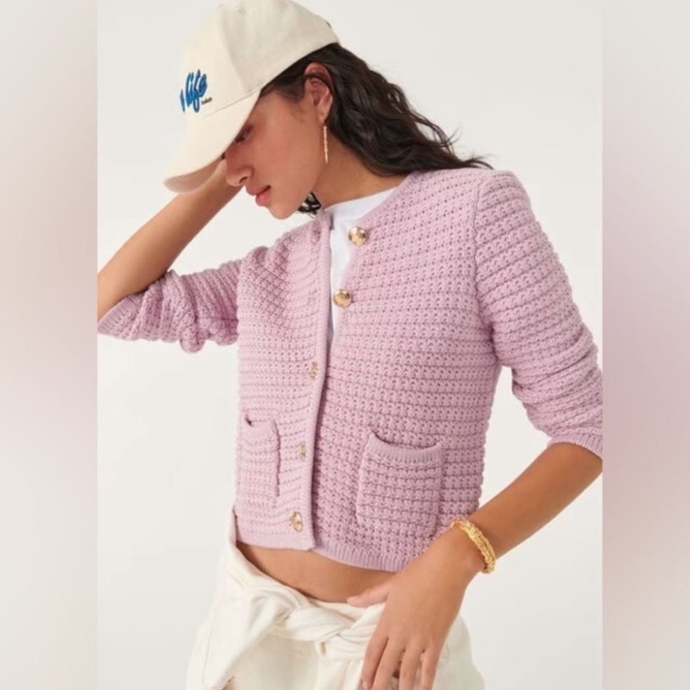 NEW Ba&sh Bash Gaspard Tweed Cardigan Jacket In Purple Lilac